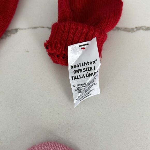 2 Pairs Knit Mittens Infant Toddler Girls Pink Red - Picture 3 of 3